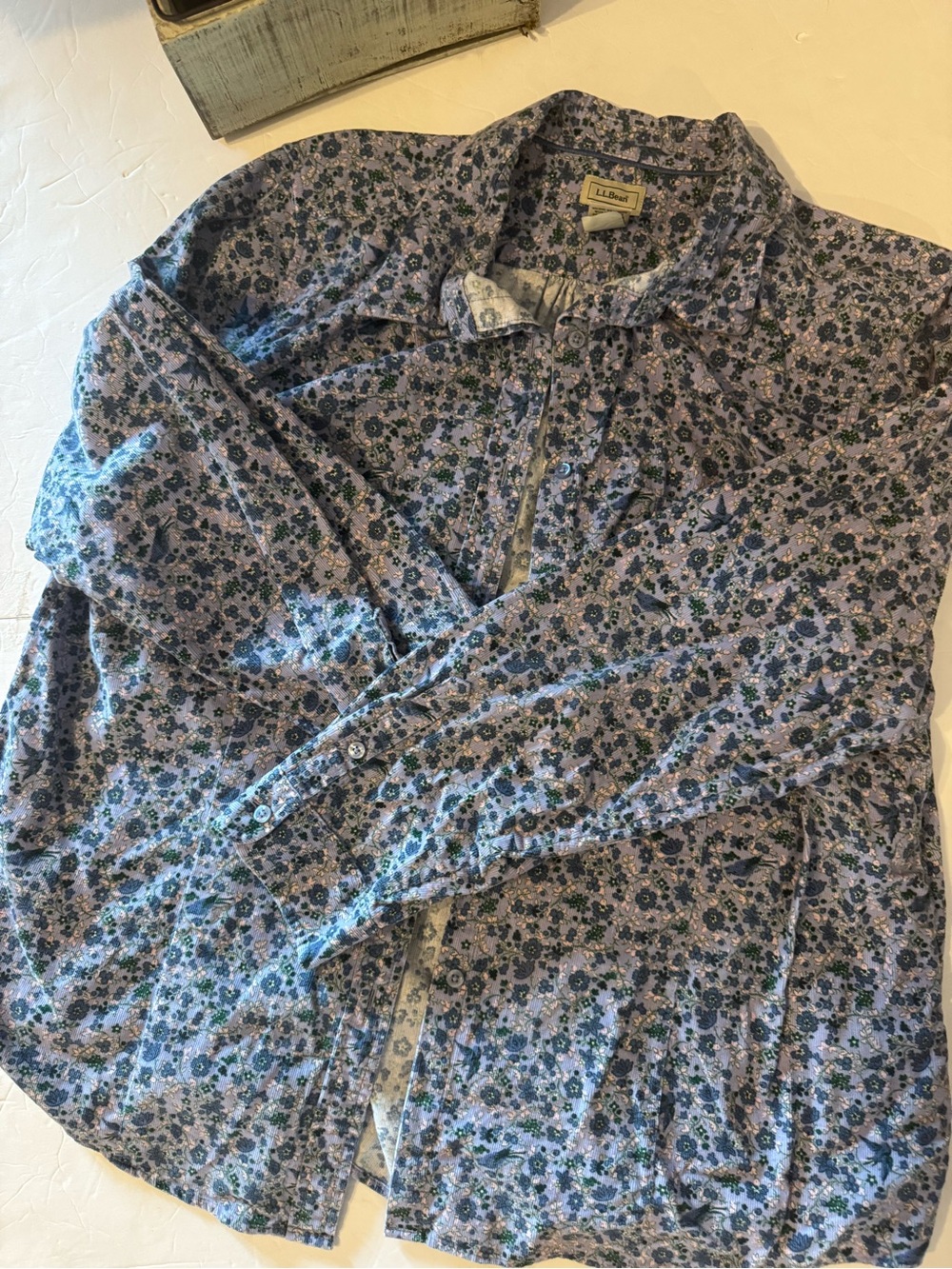 L.L. Bean Blue Floral Button-Up Blouse